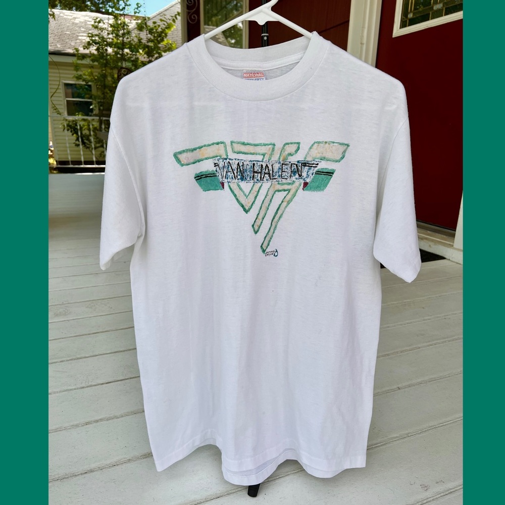 Vintage 1978 single stitch Fifty Fifty t-shirt hand-painted with Van Halen logo